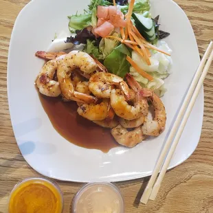 Teriyaki Shrimp with salad