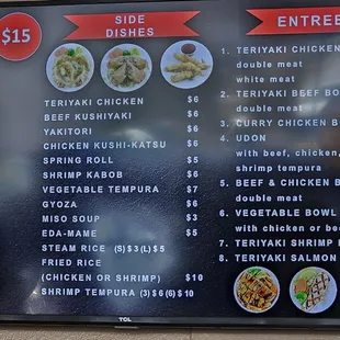 a menu on a wall
