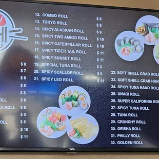 a menu on a wall