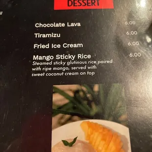 Dessert menu