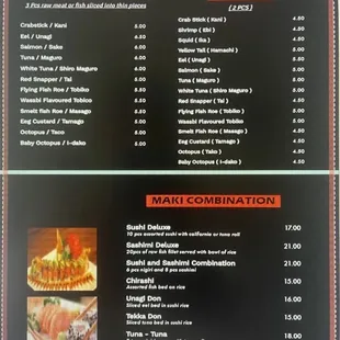 Sushi Menu