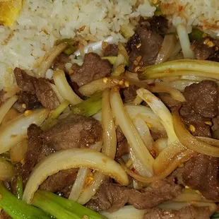 Mongolian beef with fried rice