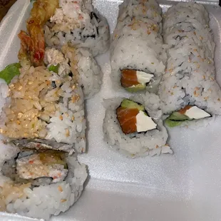 Shrimp Tempura Roll and Philadelphia Roll