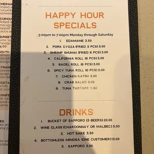 Happy hour menu. April 2022