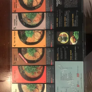 Ramen menu with great visual pictures. Easy to order for first timers.