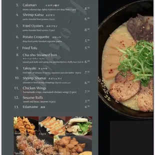 ramen and noodles, menu