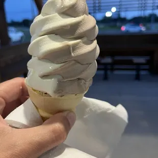 Small (which was definitely more) swirl ice cream. You can also see the seating area in the background.