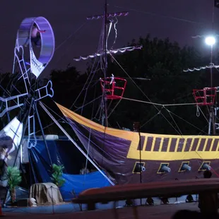 a pirate ship in the middle of the night