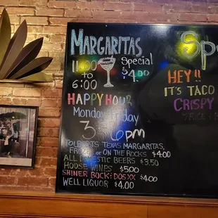Menu about happy hour