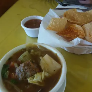 Abondigas soup with chip n salsa