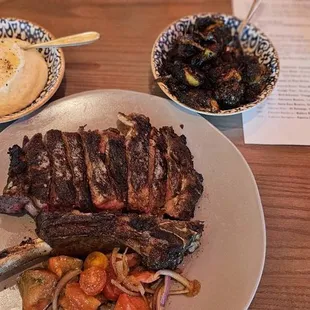 Steak, mash potatoes, Brussels sprouts