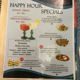 Happy hour menu