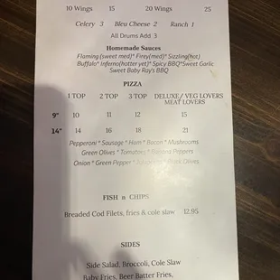 Back of the menu as of 10/12/24