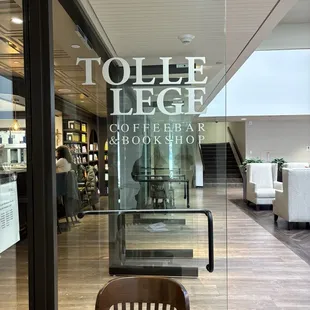 Glass door with the store decals