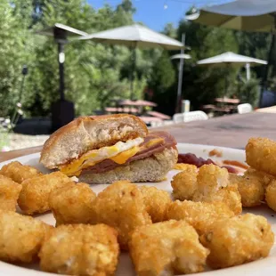 Taylor ham and egg sandwich on a Kaiser bun.