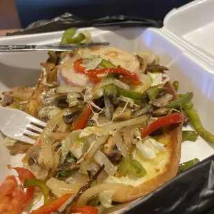 Veggie Philly steak covered In oil