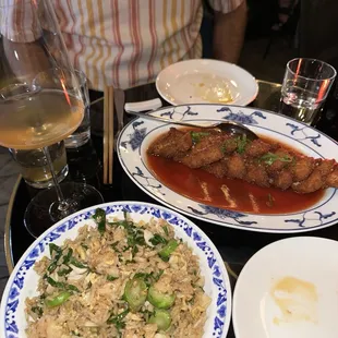 Crispy fish + crab fried rice
