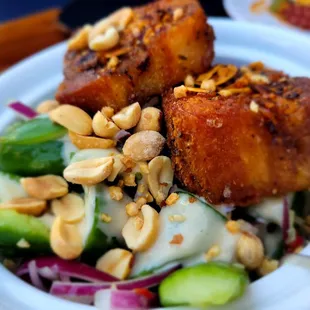 Pork belly w/smashed cucumber salad.