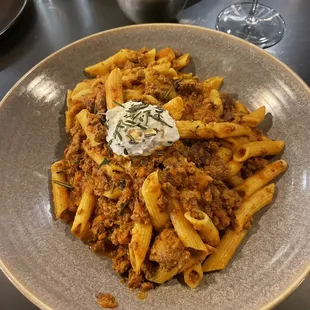 Bison Bolognese with goat cheese