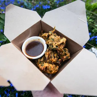 Seasonal veggie bhajia with tamarind chutney