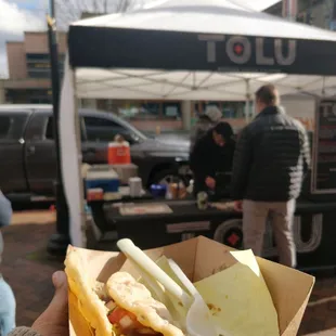 Poori taco with potato at Capitol Hill farmer&apos;s market.