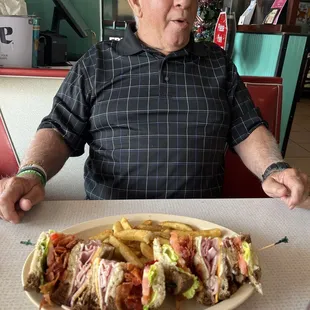 The Mack sandwich, triple decker with rye, roast beef, bacon, turkey, ham, cheese, lettuce and tomato (that's 3 of 4)