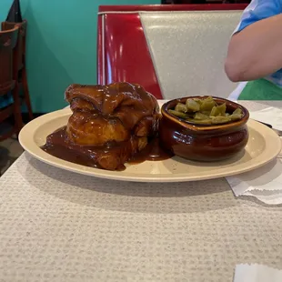 The jaguar: Roast beef, mashed potatoes over Texas toast and green beans