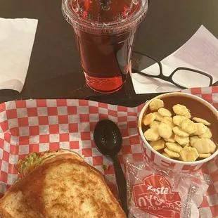 Grilled cheese. Tomato soup. Sobe life water.