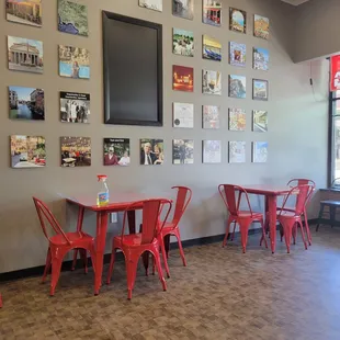 red chairs and tables in a restaurant