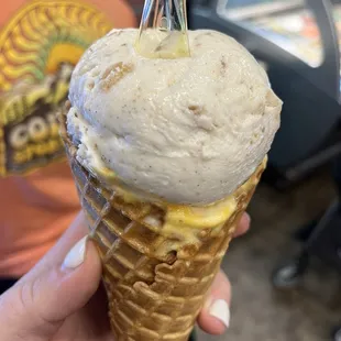 peach cobbler and bourbon apple cone