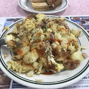 Breakfast mess with double order toast