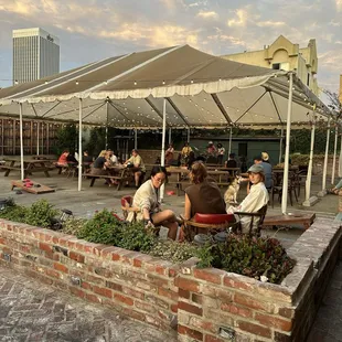 Outside. There was a live band when we went.