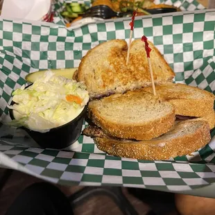 Patty melt with cole slaw.