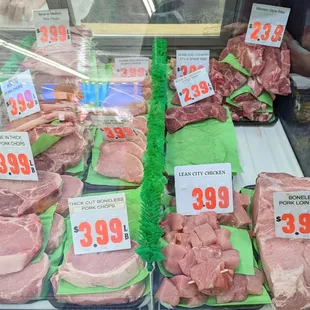 a display of meat for sale