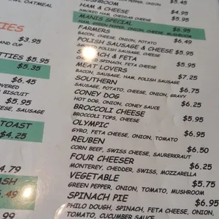 the menu for tom manis