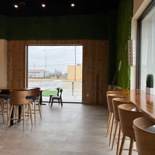 tables and chairs in a coffee shop