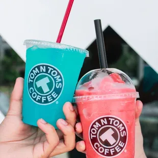 Blue lemonade and blended strawberry lemonade