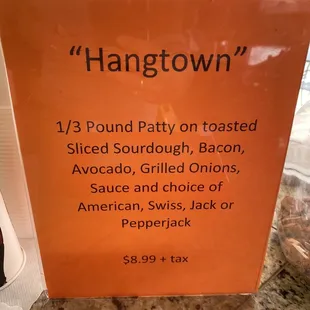 Hang town burger special 3/6/20