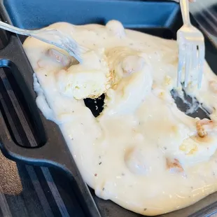 Hard ass biscuit with canned gravy