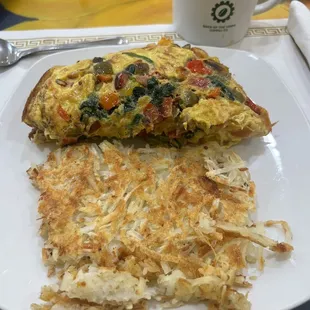 Veggie cheese omelet with hash browns