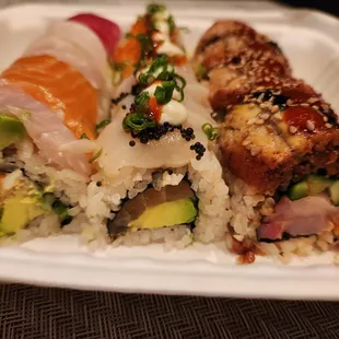 Tom San Ramen - Rainbow Roll (left), Romeo &amp; Juliet (middle), Dark Dragon (right)