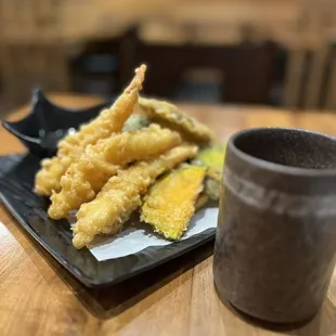 Tempura (shrimp and veggies) + hot tea