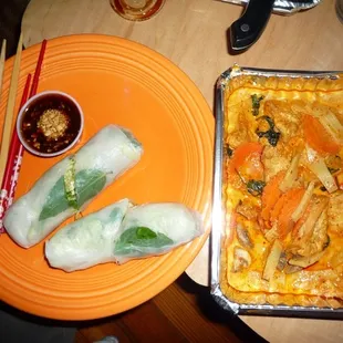 TYK fresh rolls, red curry.