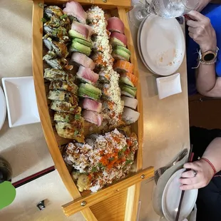 a woman eating sushi