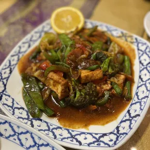 Spicy green beans with tofu