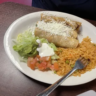 Chicken Flauta and rice