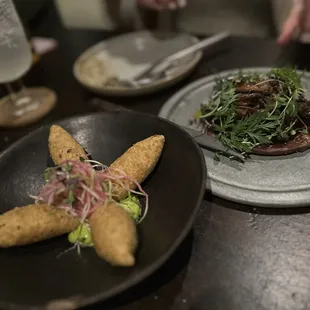 two plates of food on a table