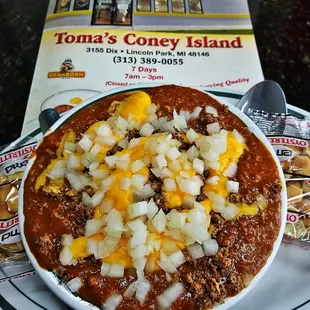 Super Chili Special topped with Loose Burger, Onions n Cheese Wonderful