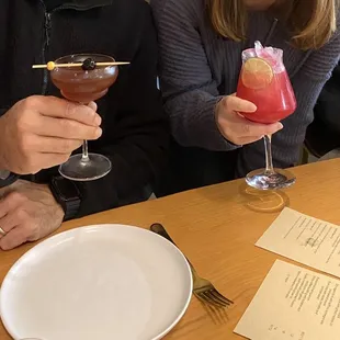 Cocktails and mocktails! The menus for this particular day are partially visible in the bottom right corner.