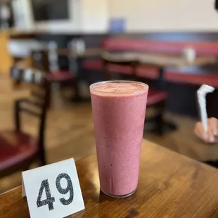 Smoothie with berries and strawberries. The size is ginormous for the pricing. It was good!